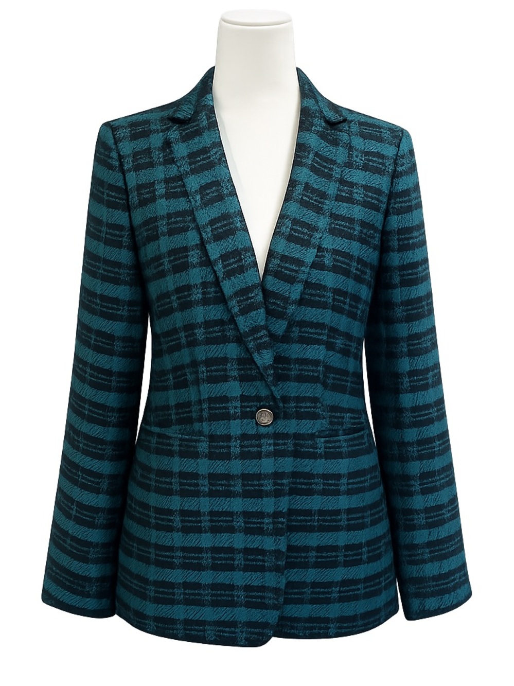 Ann Taylor The Notched One-Button Blazer in Plaid Ponderosa Pine 4